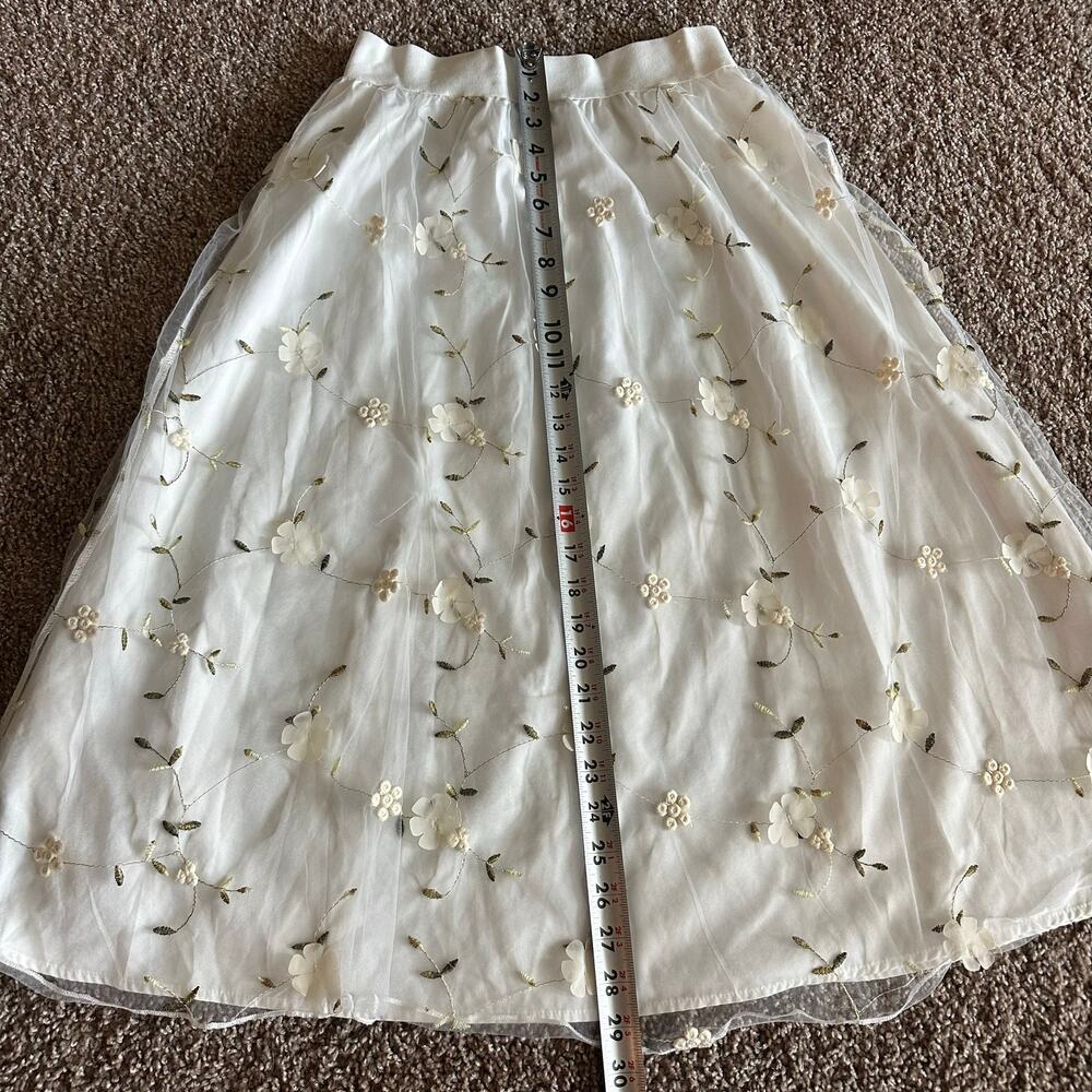 AliceBlue Cream/White, Lace, Floral Details, Lined, Midi Skirt- S - Picture 7 of 9